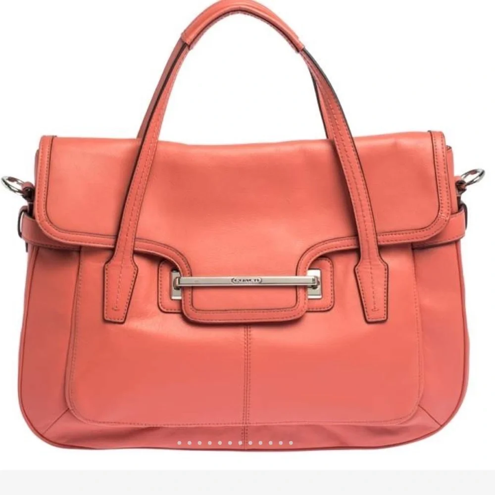 COACH Taylor Marin Satchel Coral Salmon Pink Leather F26781 Crossbody Bag $398 - Picture 2 of 15